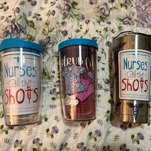 Set of 3 nurse Tervis tumbler cups w/lids